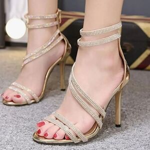 BRAND NEW ANNE KLEIN MULTI STRAP RHINESTONE HIGH HEEL STILETTO SANDAL G1